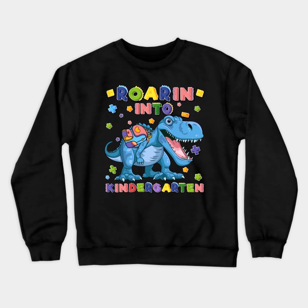 Roaring Kindergarten Dinosaur T Rex Back To School Boys Crewneck Sweatshirt by Sky at night